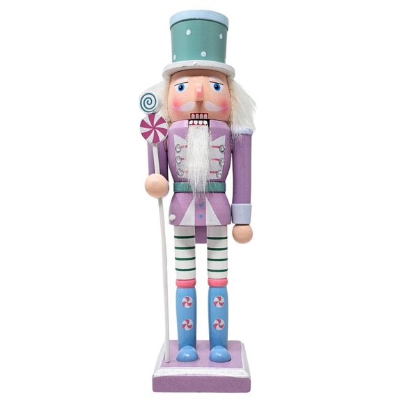 Lilac Candy Nutcracker Pastel Peppermint 10", Wood Pastel Candy Nutcracker - Picture 1 of 4
